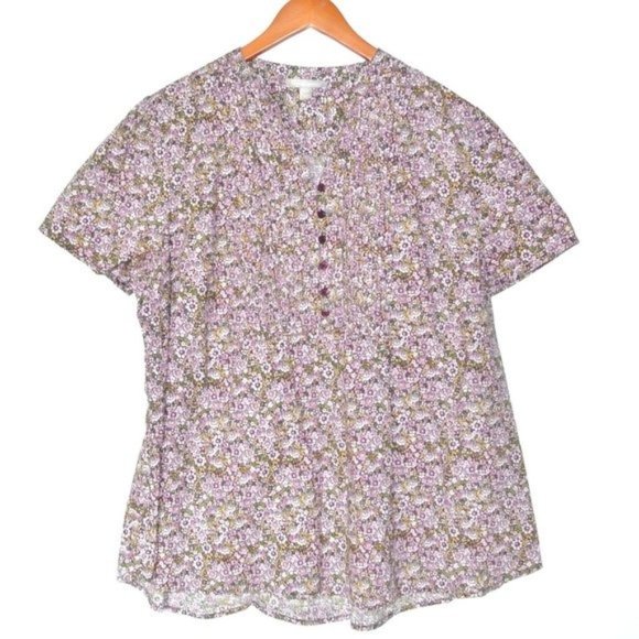 Woman Within Tops - Woman Within Pintucked Half-Button Floral Tunic 18